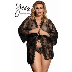 YesX Plus Size Lace Kimono Robe Model YX827Q Women Black Nightwear